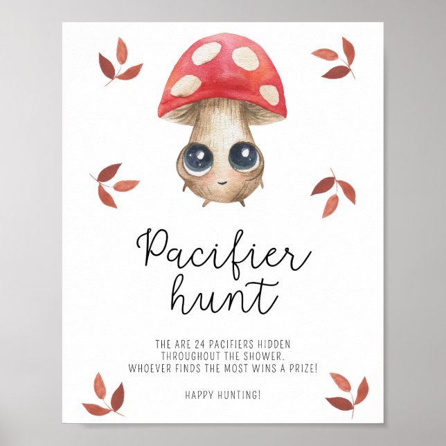 Cute mushroom - pacifier hunt baby shower game poster (Front)