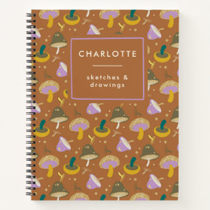 Cute Mushroom Pattern Autumn Gold Personalized Notebook