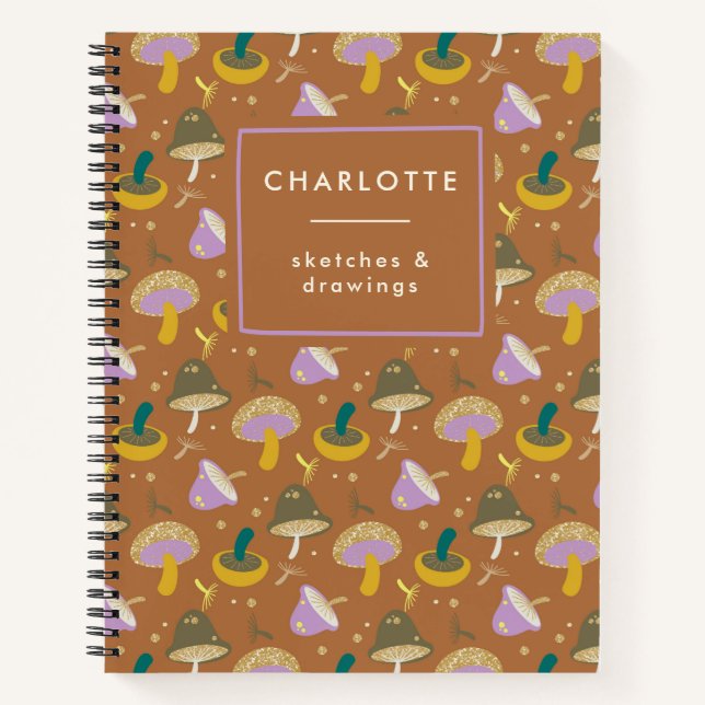 Cute Mushroom Pattern Autumn Gold Personalized Notebook (Front)