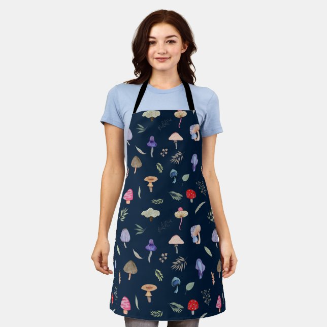 Cute Mushroom Pattern Modern Trendy Style Apron (Worn)