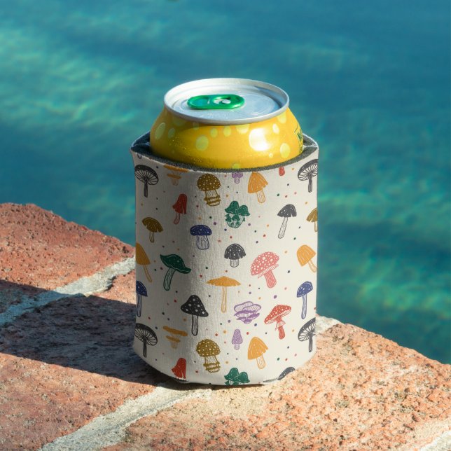 Cute Mushroom Pattern Modern Trendy Style Can Cooler (In Situ Pool)