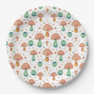 Cute Mushroom Pattern Paper Plates