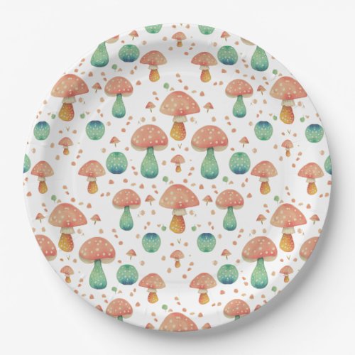 Cute Mushroom Pattern Paper Plates