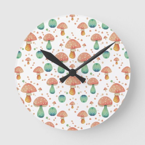 Cute Mushroom Pattern Round Clock