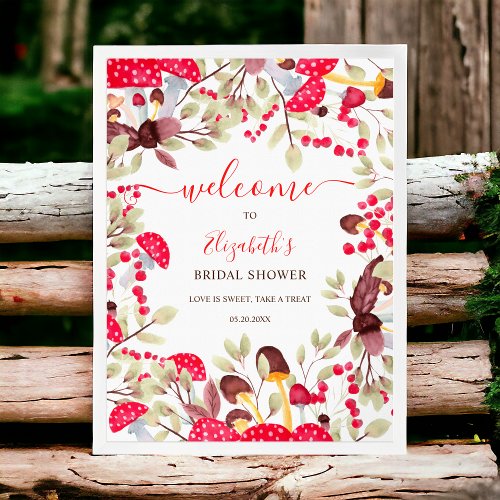 Cute mushroom  rustic forest baby shower welcome poster