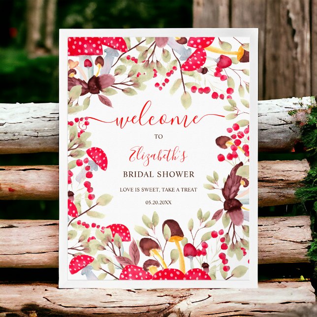 Cute mushroom  rustic forest baby shower welcome poster (Cute mushroom rustic forest baby shower welcome poster)