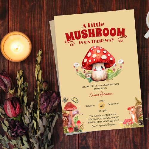 Cute Mushroom Snail Woodland Fall baby shower Invitation