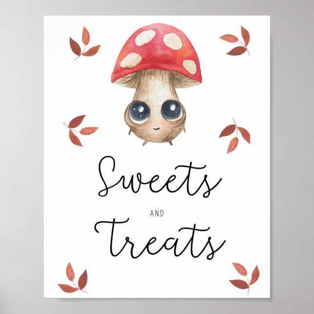 Cute mushroom - sweets and treats baby shower poster (Front)
