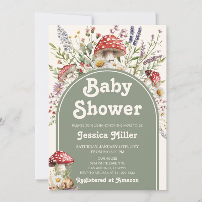 Cute Mushroom Watercolor Baby Shower Invitation (Front)