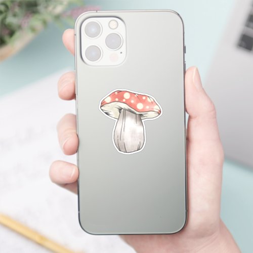 Cute Mushroom Watercolor Illustration Red Sticker