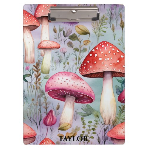 Cute Mushroom Watercolor Rustic Forest Clipboard