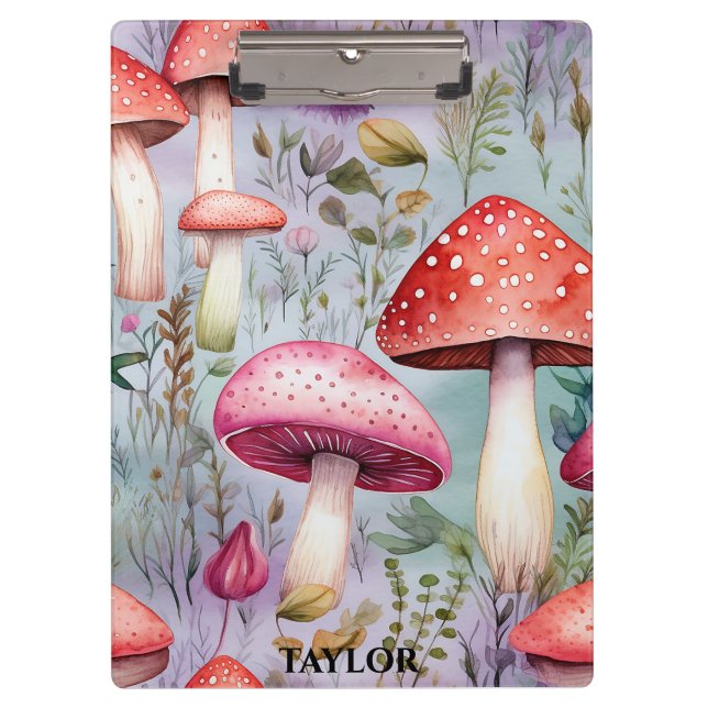 Cute Mushroom Watercolor Rustic Forest Clipboard (Front)