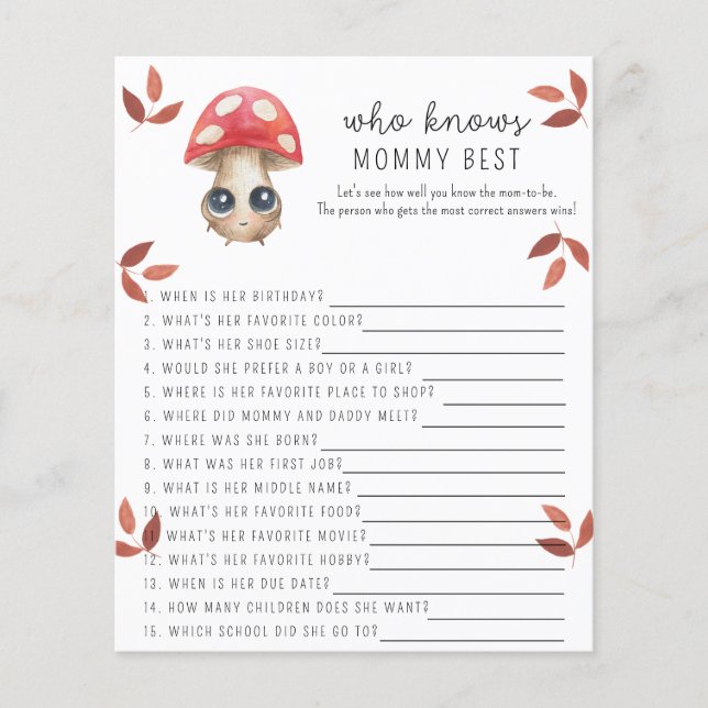 Cute mushroom - Who knows mommy best game (Front)