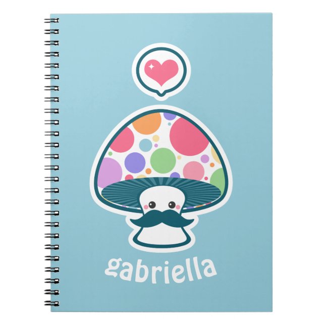 Cute Mushroom with Mustache Notebook (Front)