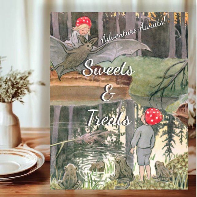 Cute Mushroom Woodland Baby Shower Sweets  Pedestal Sign (Creator Uploaded)