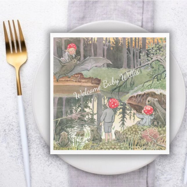 Cute Mushroom Woodland Frog Baby Shower  Napkins (Creator Uploaded)