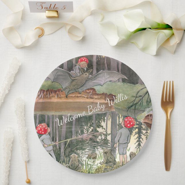 Cute Mushroom Woodland Frog Baby Shower Paper Plates (Wedding)
