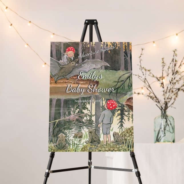Cute Mushroom Woodland Frog Baby Shower Welcome Foam Board (In Situ (Stand))