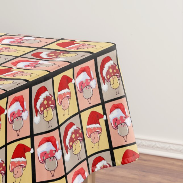 Cute Mushroomcore Santa Christmas Mushrooms Tablecloth (In Situ)