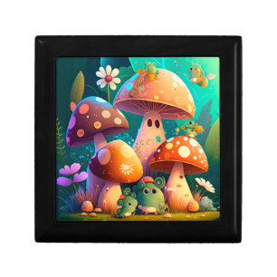 Cute mushrooms and flowers bugs green gift box