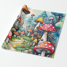 Cute mushrooms cottage core pattern Wrapping Paper