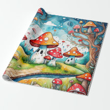 Cute mushrooms cottage core pattern Wrapping Paper
