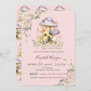 Cute Mushrooms Floral Baby Shower  Invitation