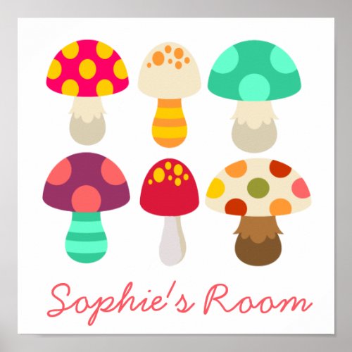 Cute mushrooms girlss room design poster