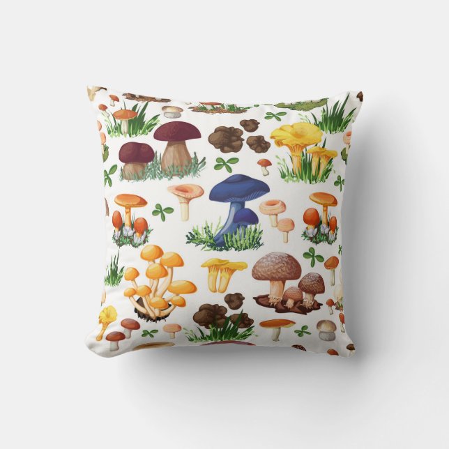 Cute Mushrooms Illustration Throw Pillow (Front)