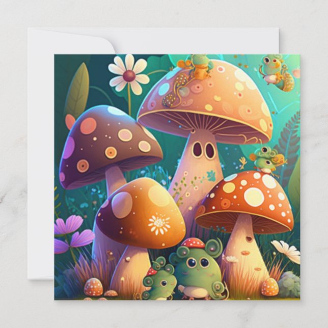 Cute mushrooms in the forest  (Front)