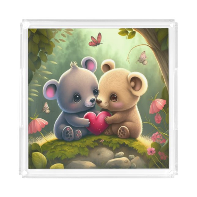 Cute mushrooms in the forest        acrylic tray (Front)