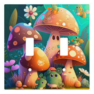 Cute mushrooms in the forest light switch cover