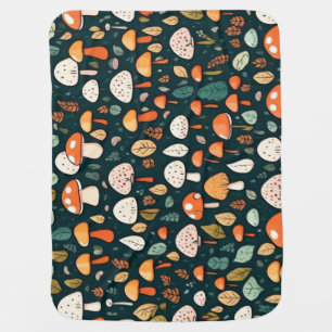 Cute mushrooms leaves cottage core design baby blanket