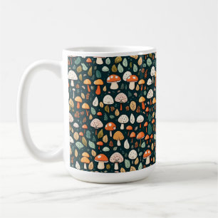 Cute mushrooms leaves cottage core design coffee mug