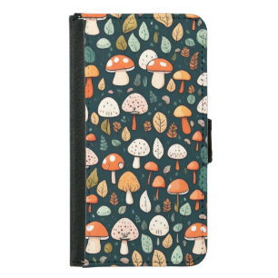 Cute mushrooms leaves cottage core design samsung galaxy s5 wallet case