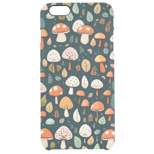 Cute mushrooms leaves cottage core design clear iPhone 6 plus case