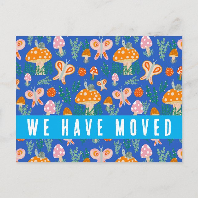 Cute Mushrooms Moving Announcement New Home Snails Postcard (Front)