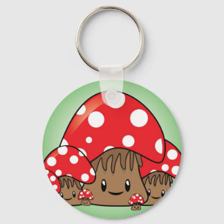 Cute Mushrooms on green background Keychain