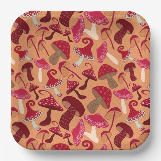 Cute Mushrooms  Paper Plates (Front)
