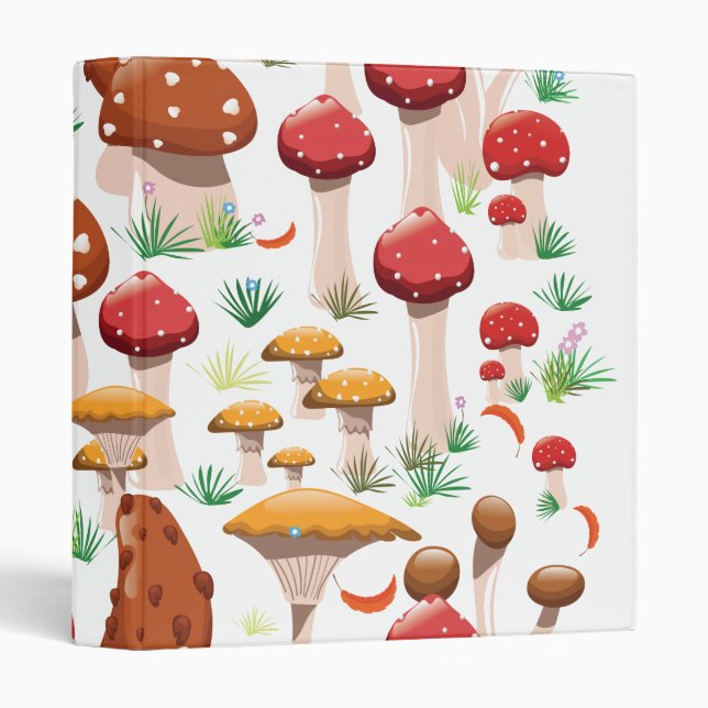 Cute Mushrooms Pattern 3 Ring Binder (Front/Spine)