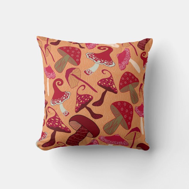 Cute Mushrooms Throw Pillow (Front)