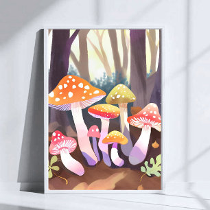 Cute Mushrooms   Watercolor Forest Art Poster