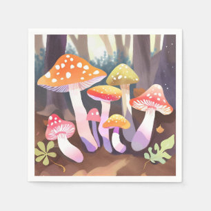 Cute Mushrooms Watercolor Forest Napkins