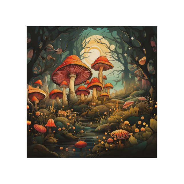 Cute mushrooms wood wall art (Front)