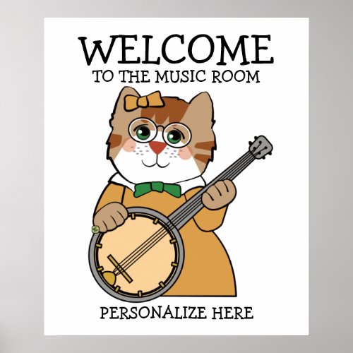 Cute Music Cat Banjo Welcome Poster