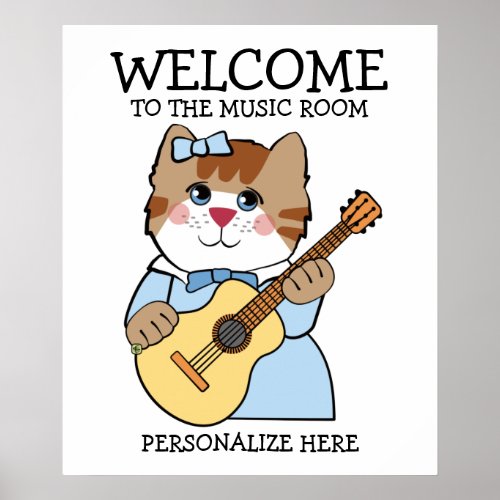 Cute Music Cat Guitar Welcome Poster