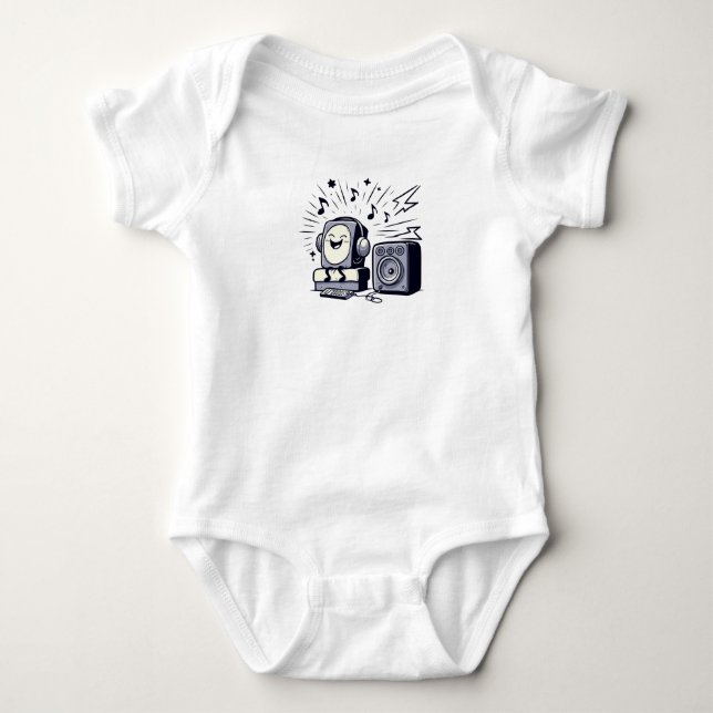 Cute Music Lover – Adorable Cartoon Baby Bodysuit (Front)
