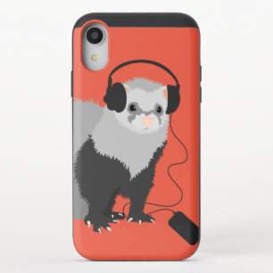 Cute Music Lover Ferret With Headphones iPhone XR Slider Case