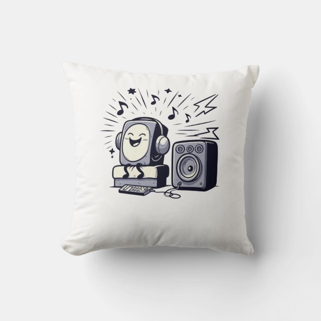 Cute Music Lover – Fun Cartoon Music Pillow (Front)