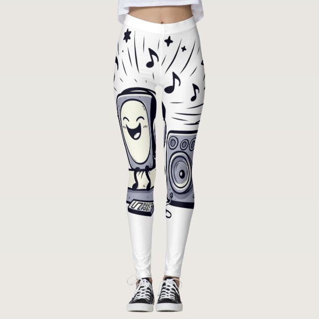 Cute Music Lover – Fun Cartoon Workout Leggings (Front)